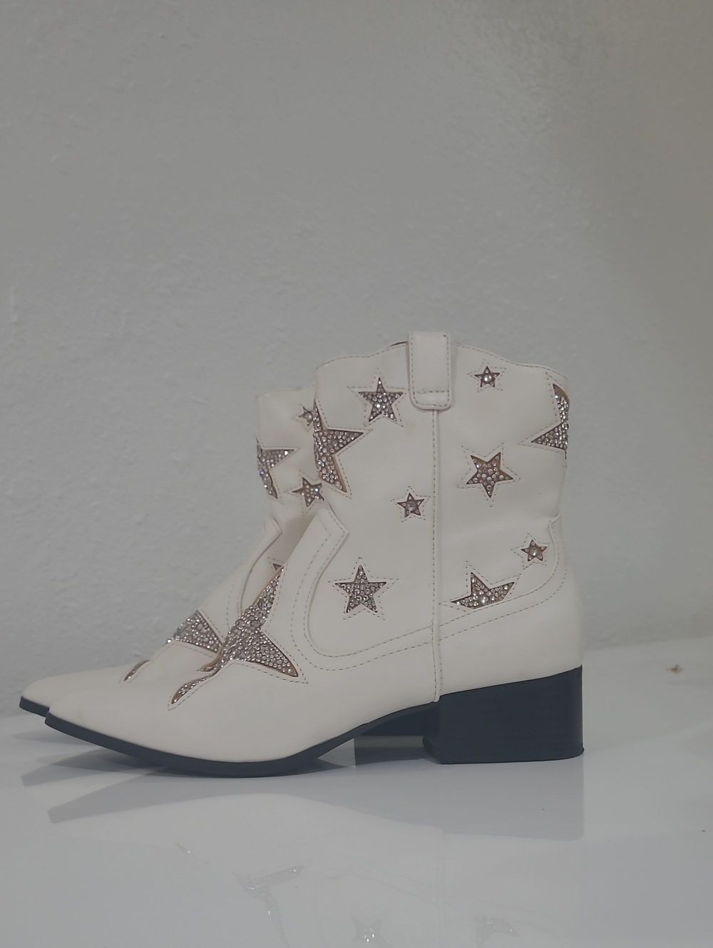 White Star Embellished Western Ankle Boots - Women
